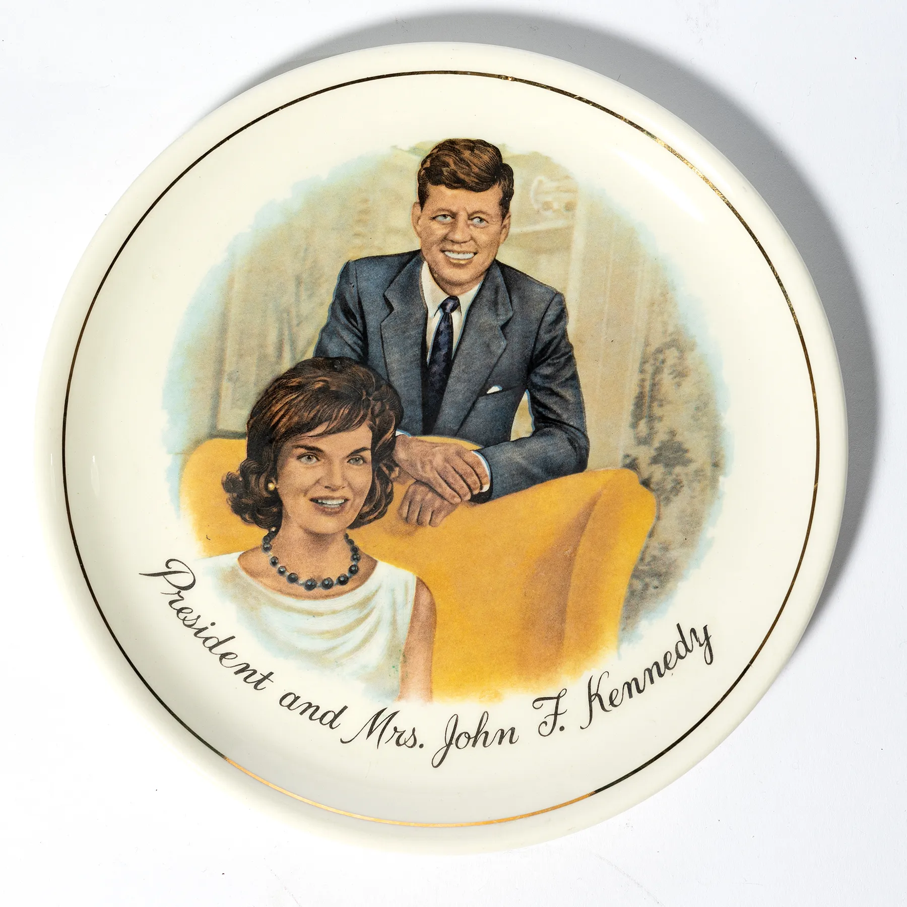 Vintage Jack and Jackie Kennedy Plate Portrait Gold Rim - 