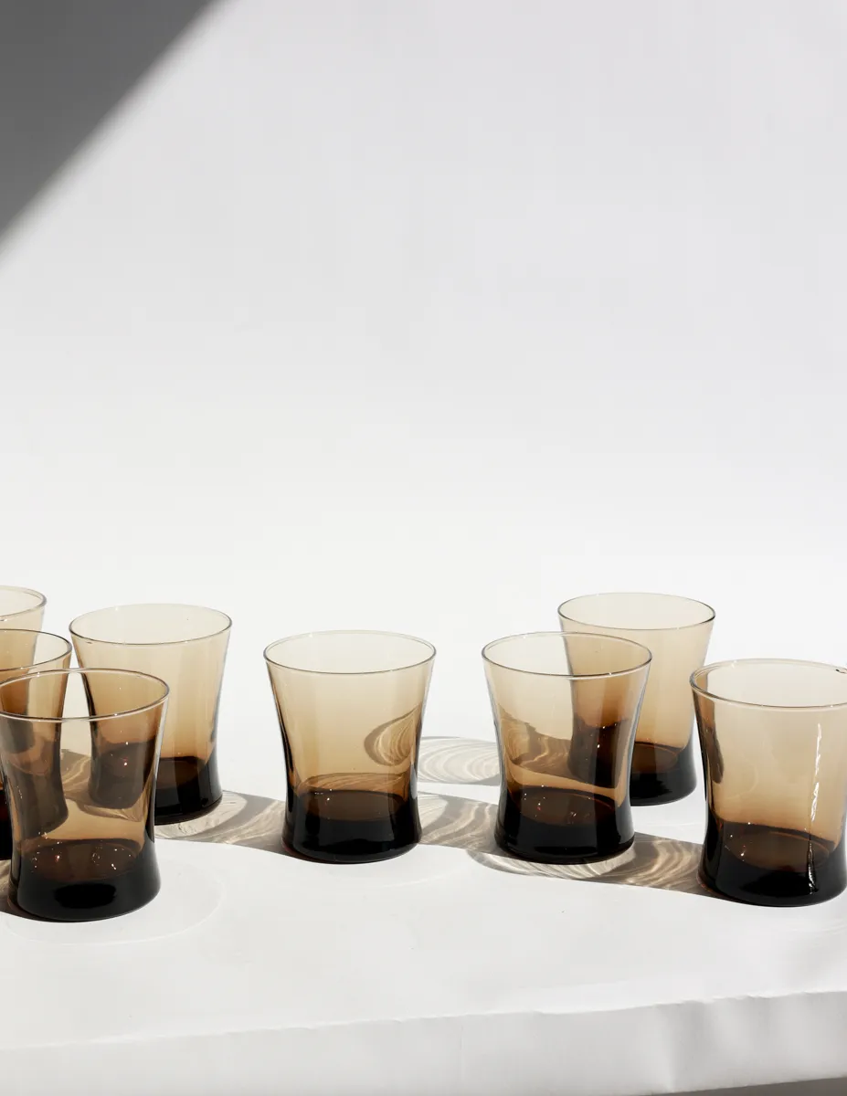 Tawny Juice Glasses, Tumblers Mocha Smokey Brown Heavy Bottom Flared