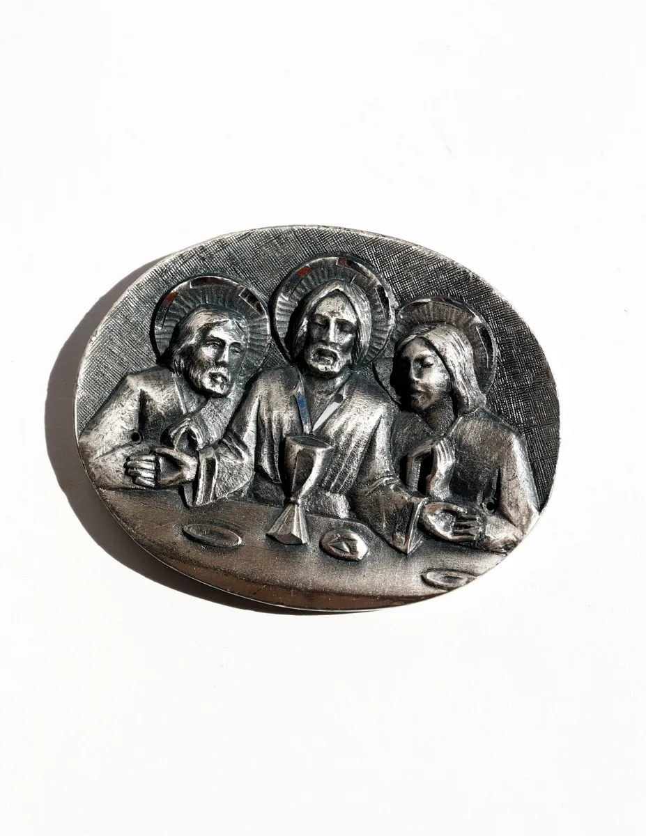 Crucifix Jesus With Two Disciples Christianity Wood Cross Sculpted Metal Last Supper