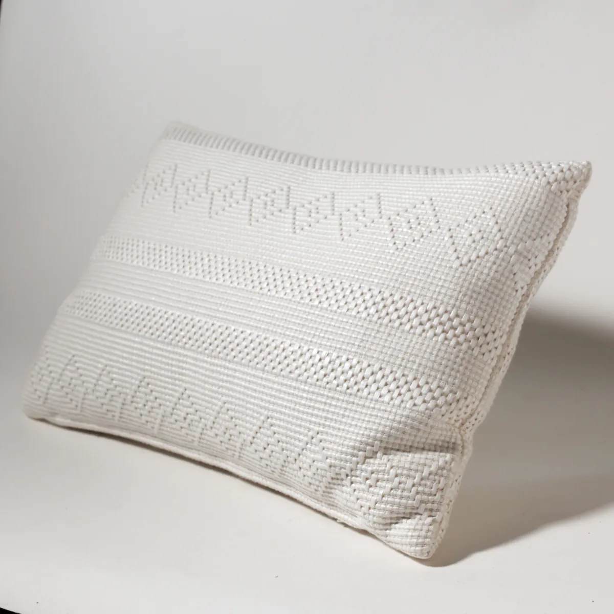 Boho Beaded White Cotton Lumbar Pillow Texture Geometric Neutral, Beaded