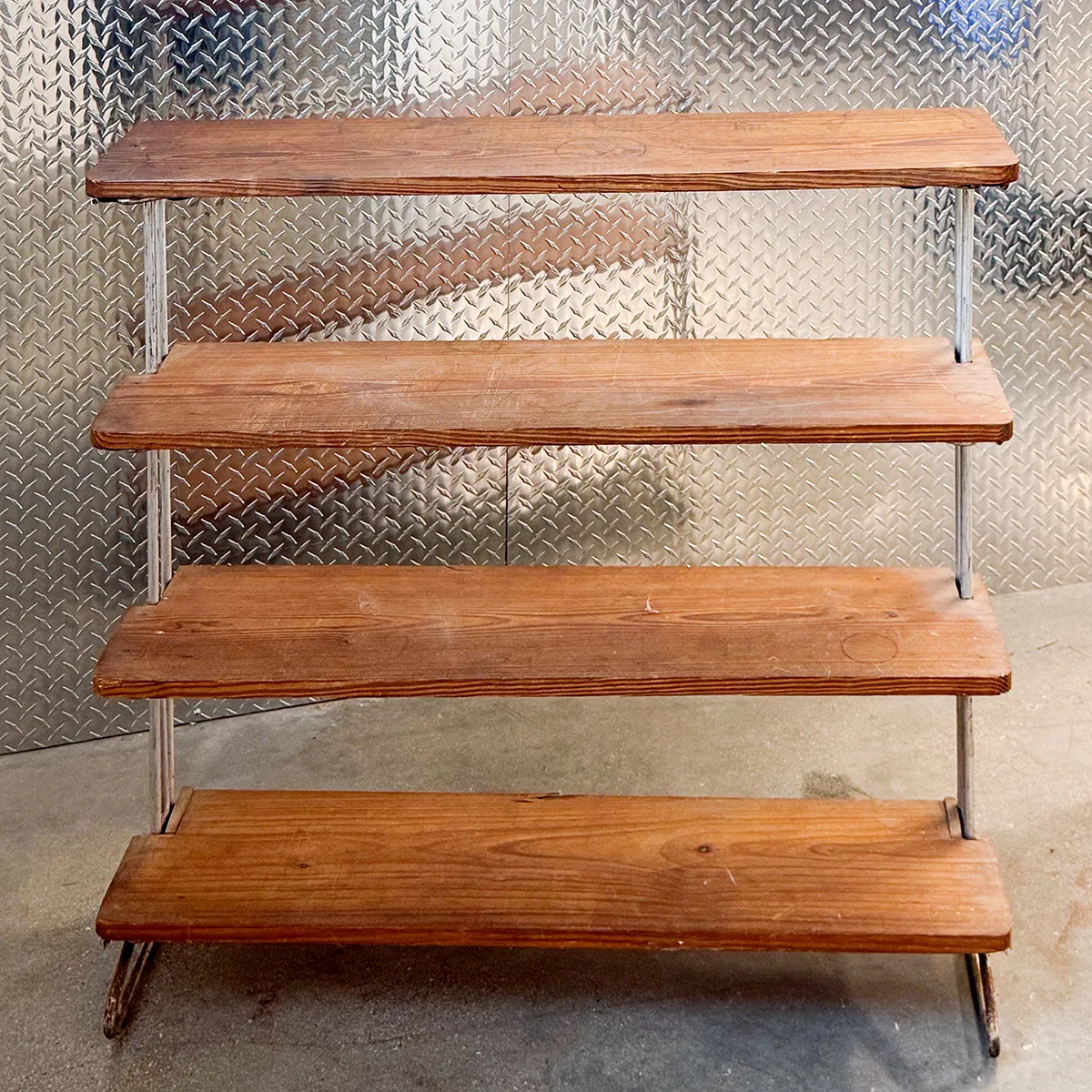 4 Tiered Floor Shelves, Industrial Handmade of Wood and Metal