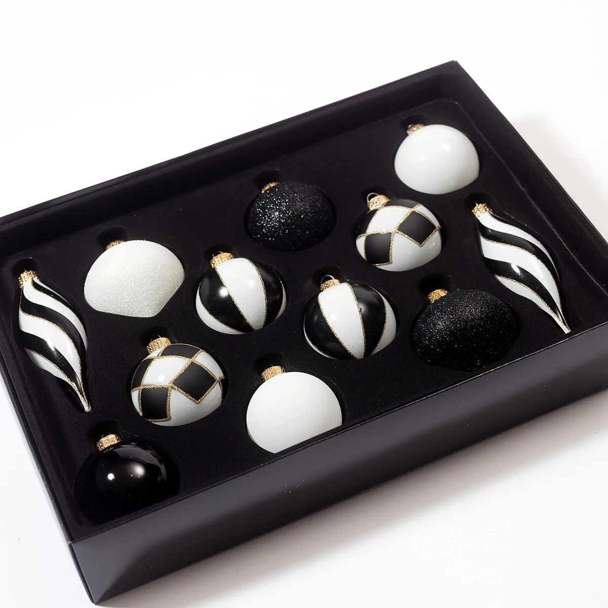 Black and White and Gold 12 Christmas Tree Ornaments