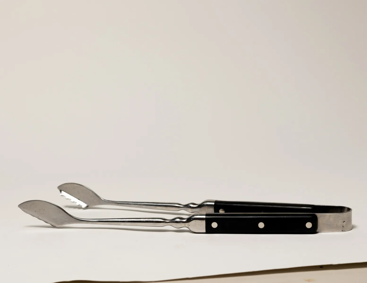 Very Heavy Metal Silver and Black Handled Grill Tongs