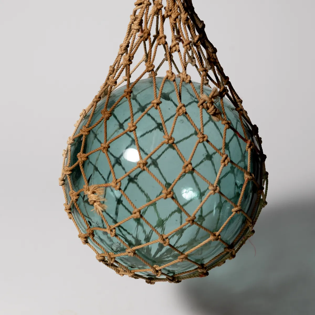 Blue Glass Netted Float Buoy Vintage Japanese Nautical