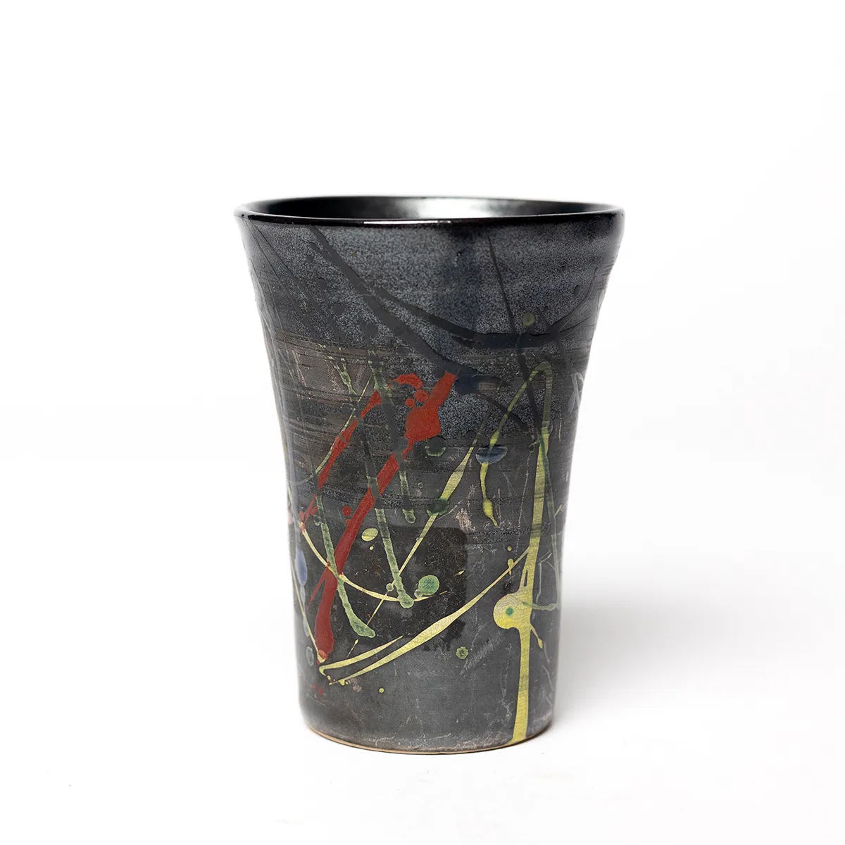 Hand Painted Black Stoneware Cup, Toothbrush holder