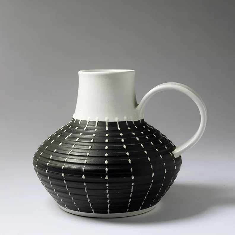 Vintage Black and White Ceramic Jug Denby England - 7.5" x 5.75"