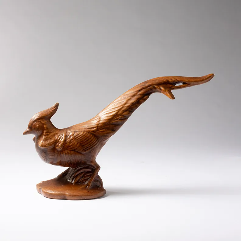 Brown Ceramic Pheasant Sculpture - 12" x 7"