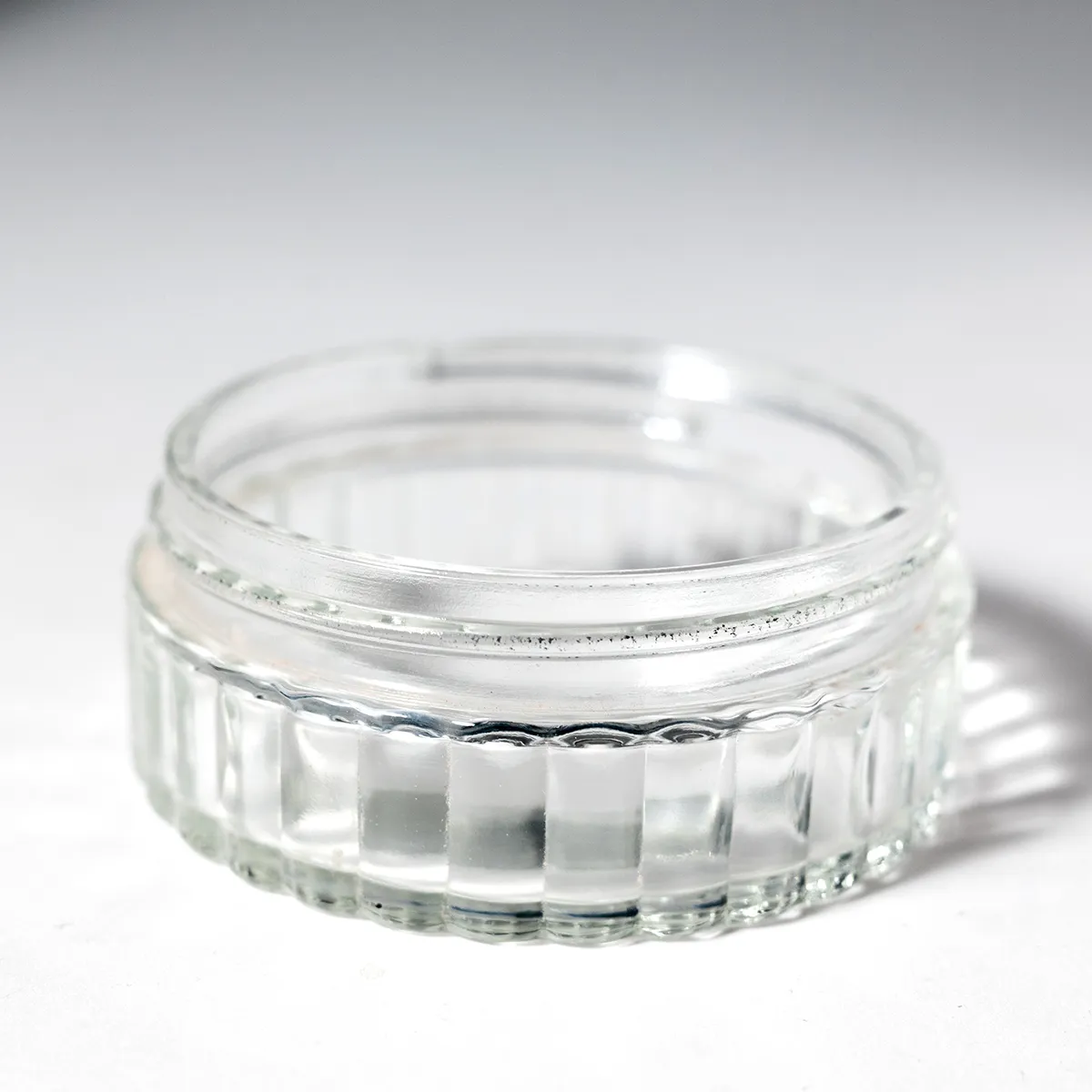 vintage 50's "John Robert Powers" Face Powder Shade short ribbed bowl Glass/Silver Lid Vanity Jar