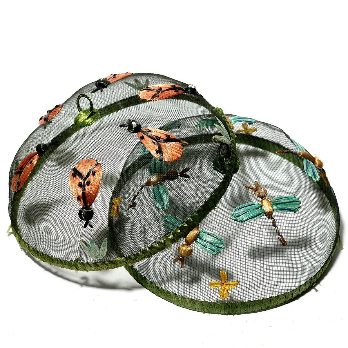 Vintage Grandma Picnic Food Screen Covers with Dragon Fly flies and Ladybug for outdoor dining
