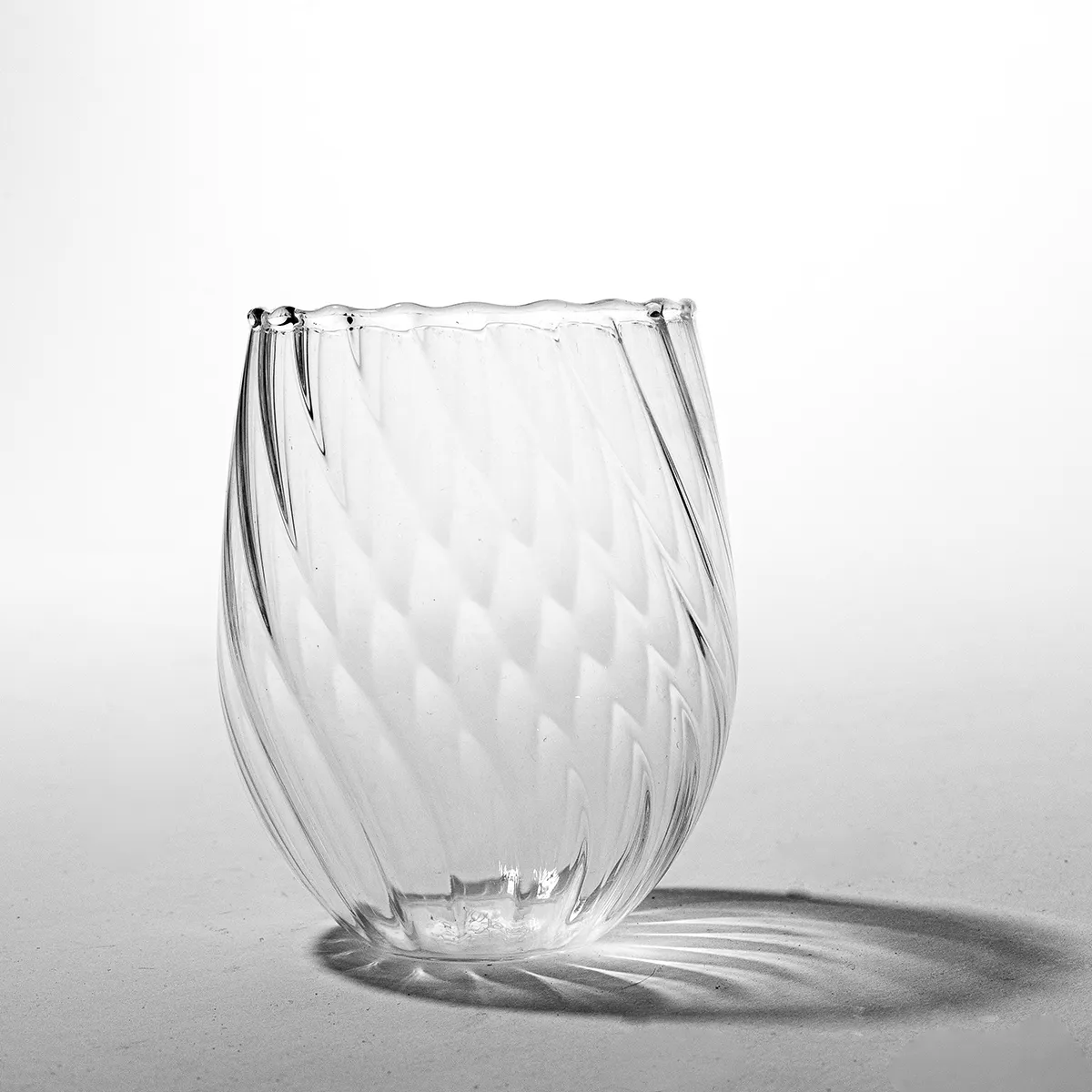 Livenza Borosilicae Glass STemless Wine Glass Swirl pressed glass