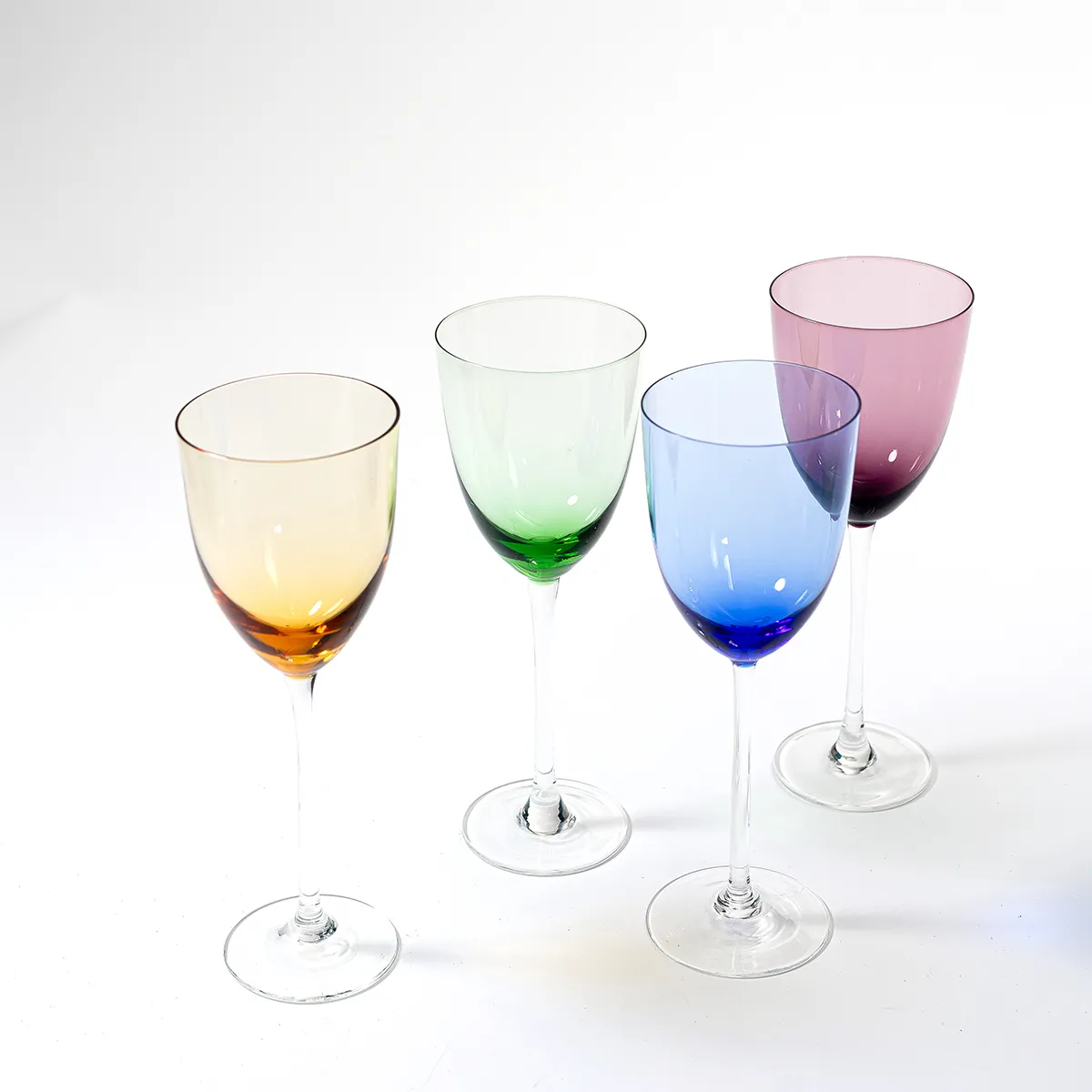 Lenox Fine Crystal tall jeweltoned wine glass clear stem Yellow, Green, Blue and Purple - 8.75" x 3.25"