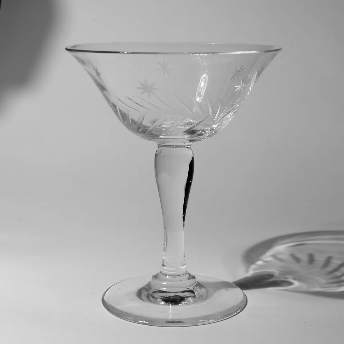 Vintage Crystal Etched Star Champagne Coupe Glass