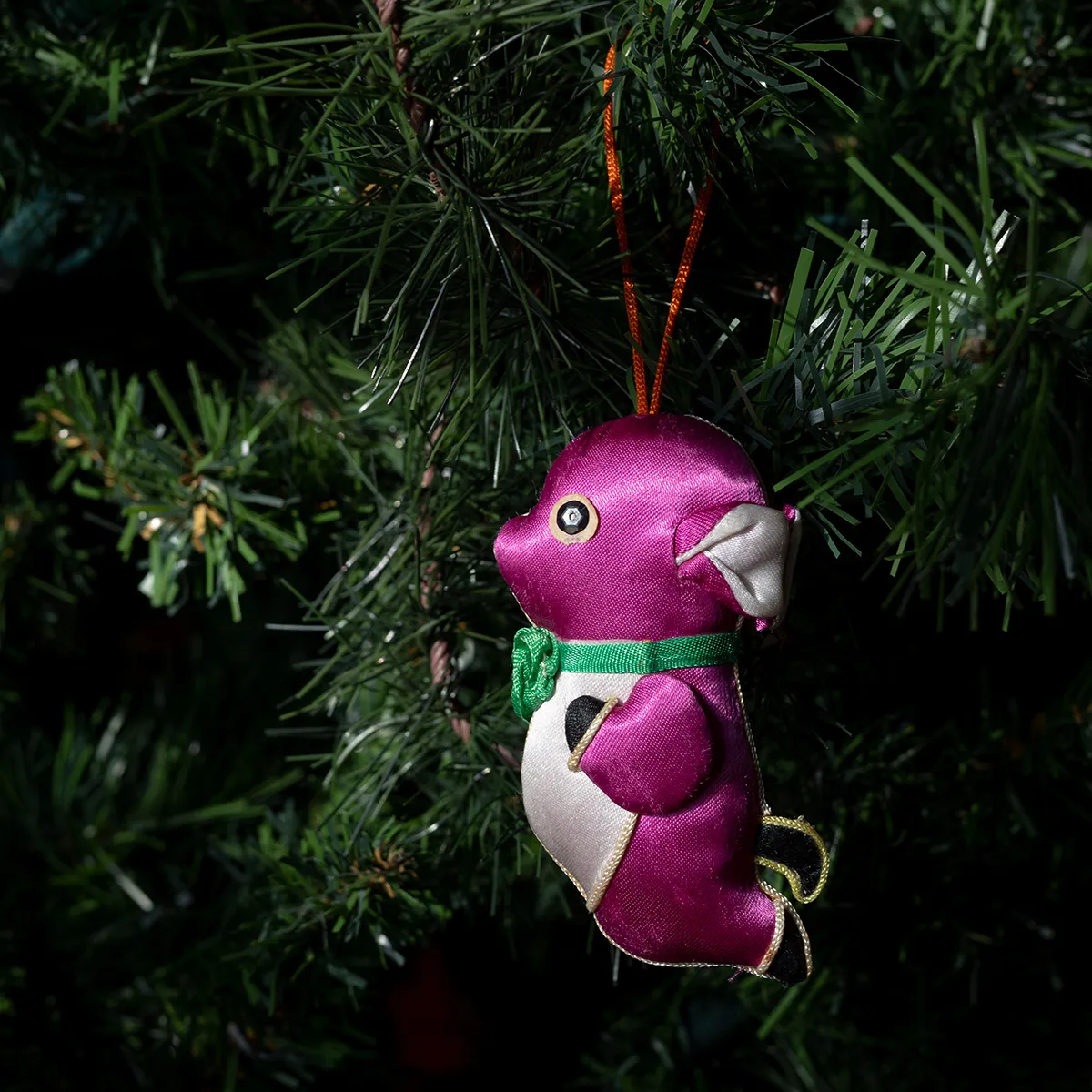Christmas Tree Ornament: Pink Satin Pig