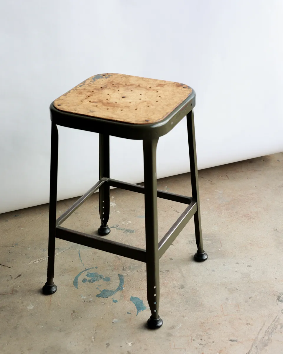 Vintage Industrial Steel and Masonite stool