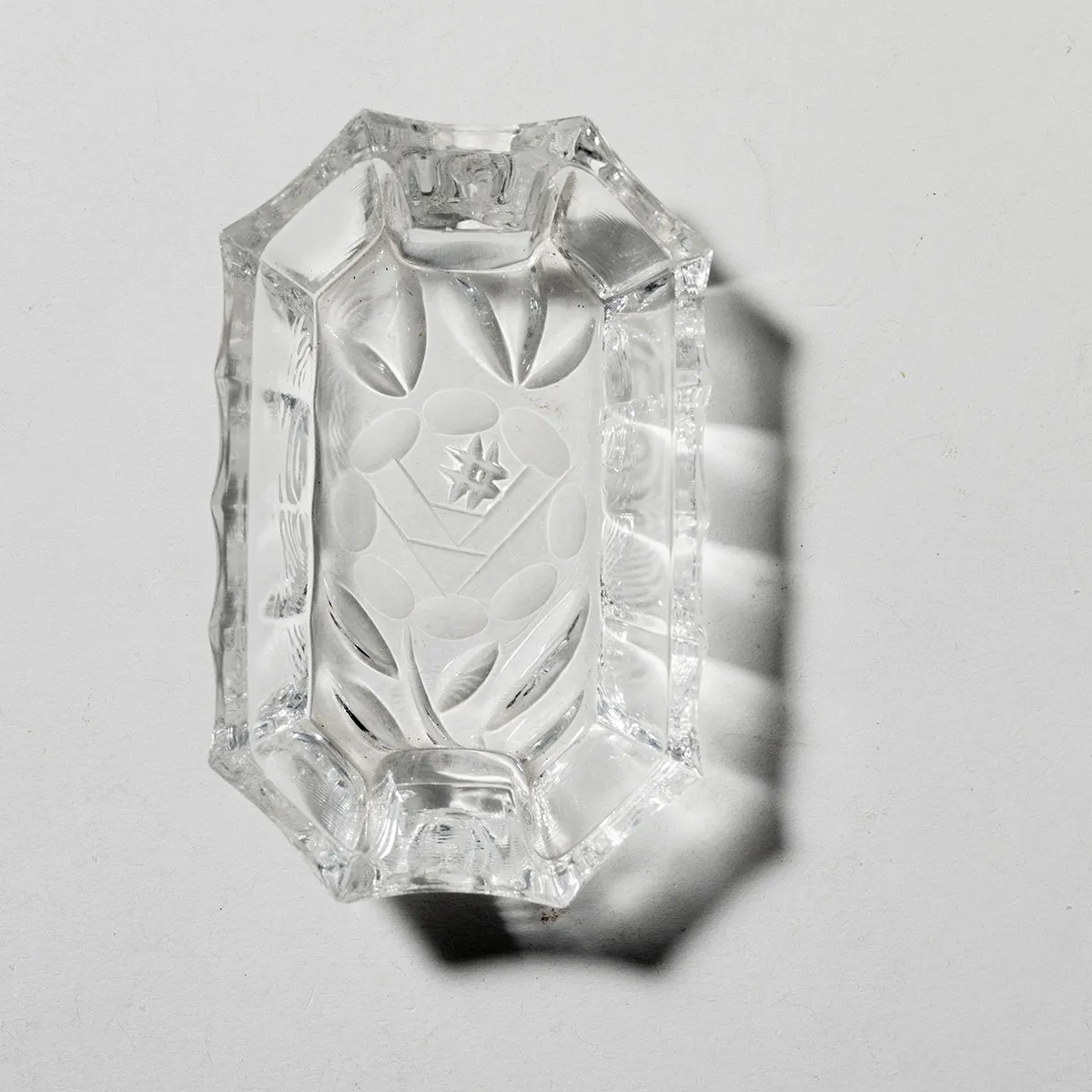 Small Clear Rectangular Etched Glass Ashtray