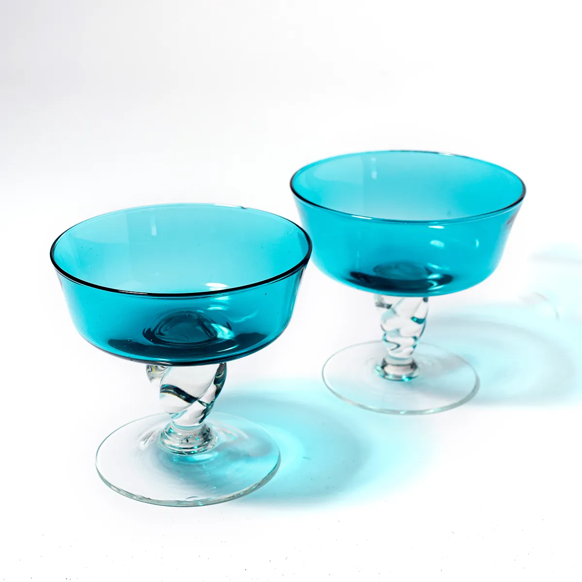 Mid Century Italian Twisted Stem Sorbet Gelato Cup Turquoise, blue - 3.75" x 4"