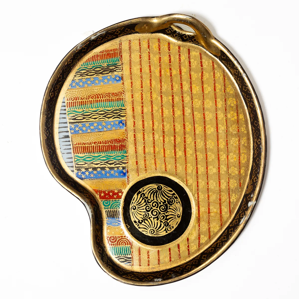 Thousand Faces Snack Plate handle Japan Asian, painter palate shape - 7.25" x 6" x .5"