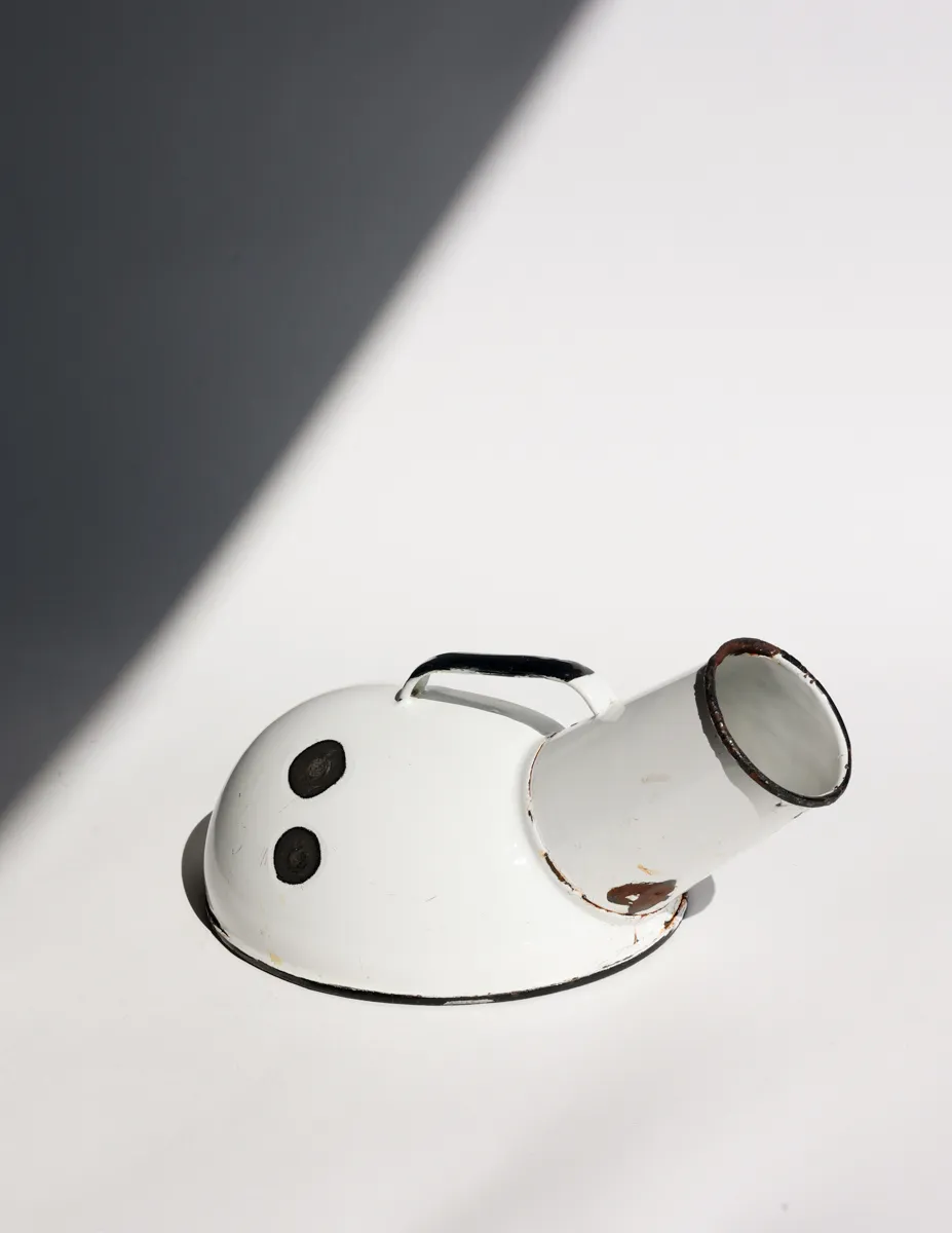 Vintage White Used Enamel Male Urinal Bedpan Enamelware Chamber Pot