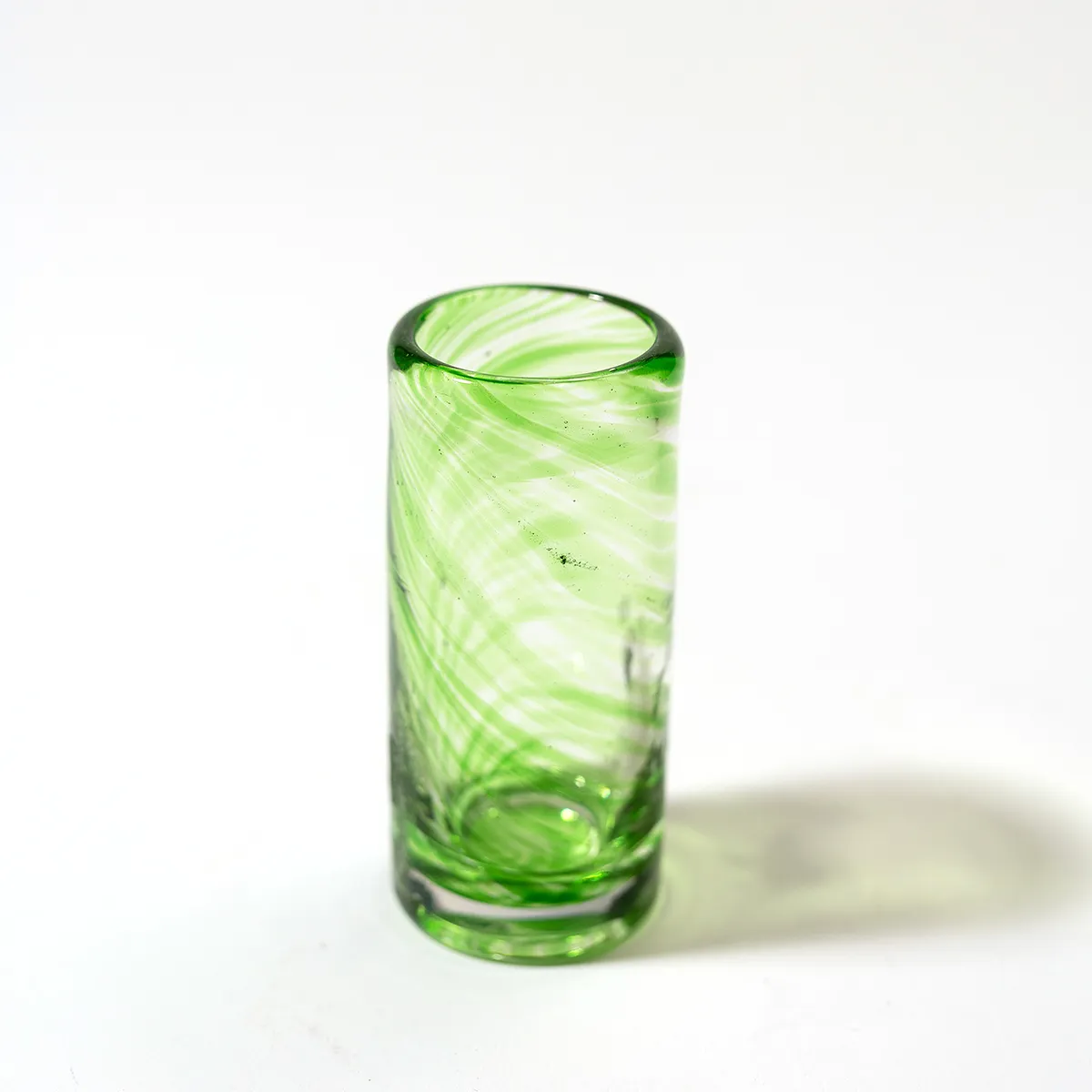 Tall Hand Blown iridescent green shot glass - 3.75" x 1.25"