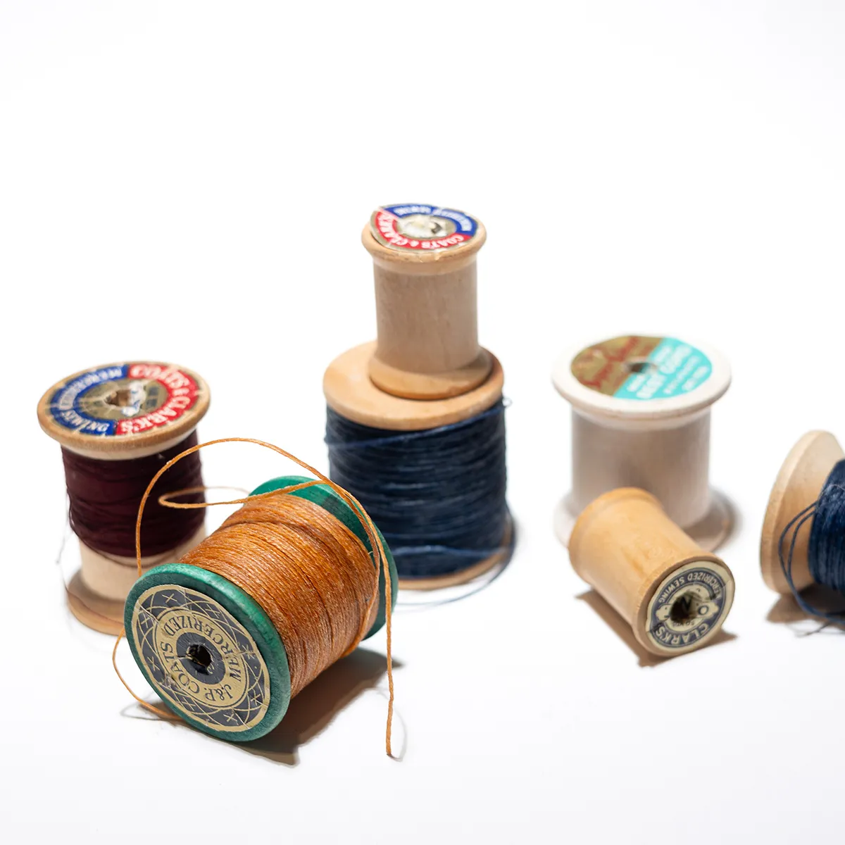 Big Bag of Sewing Thread on Vintage Wood Spools Coats & Clarks
