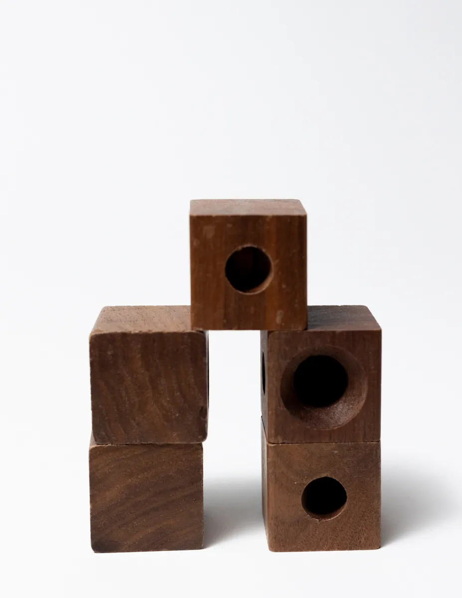 Dark Brown Plain Cube Blocks with 1 hole on 2 sides, for a Marble Game or Risers.
