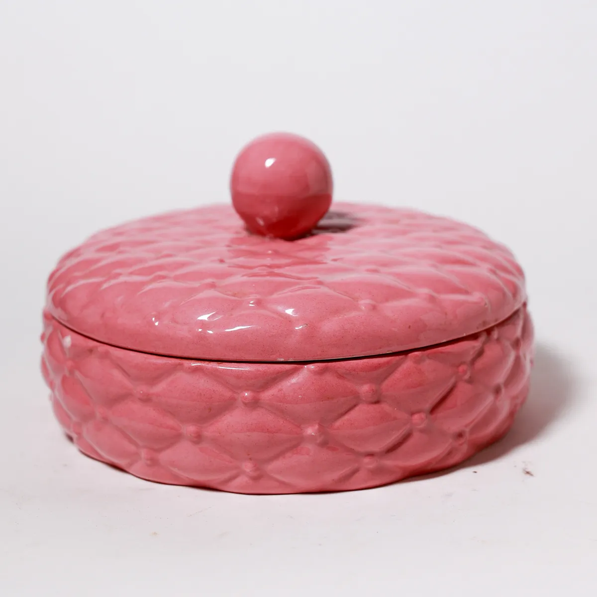 Vintage Pink Ceramic Quilted Lidded Trinket Box