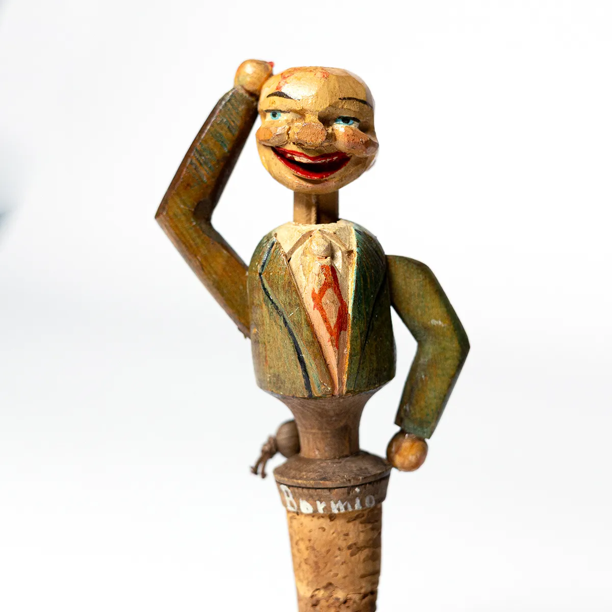 Anri Italy, Hand Carved Mechanical Wine Stopper Man with Moving Arm Adult toy