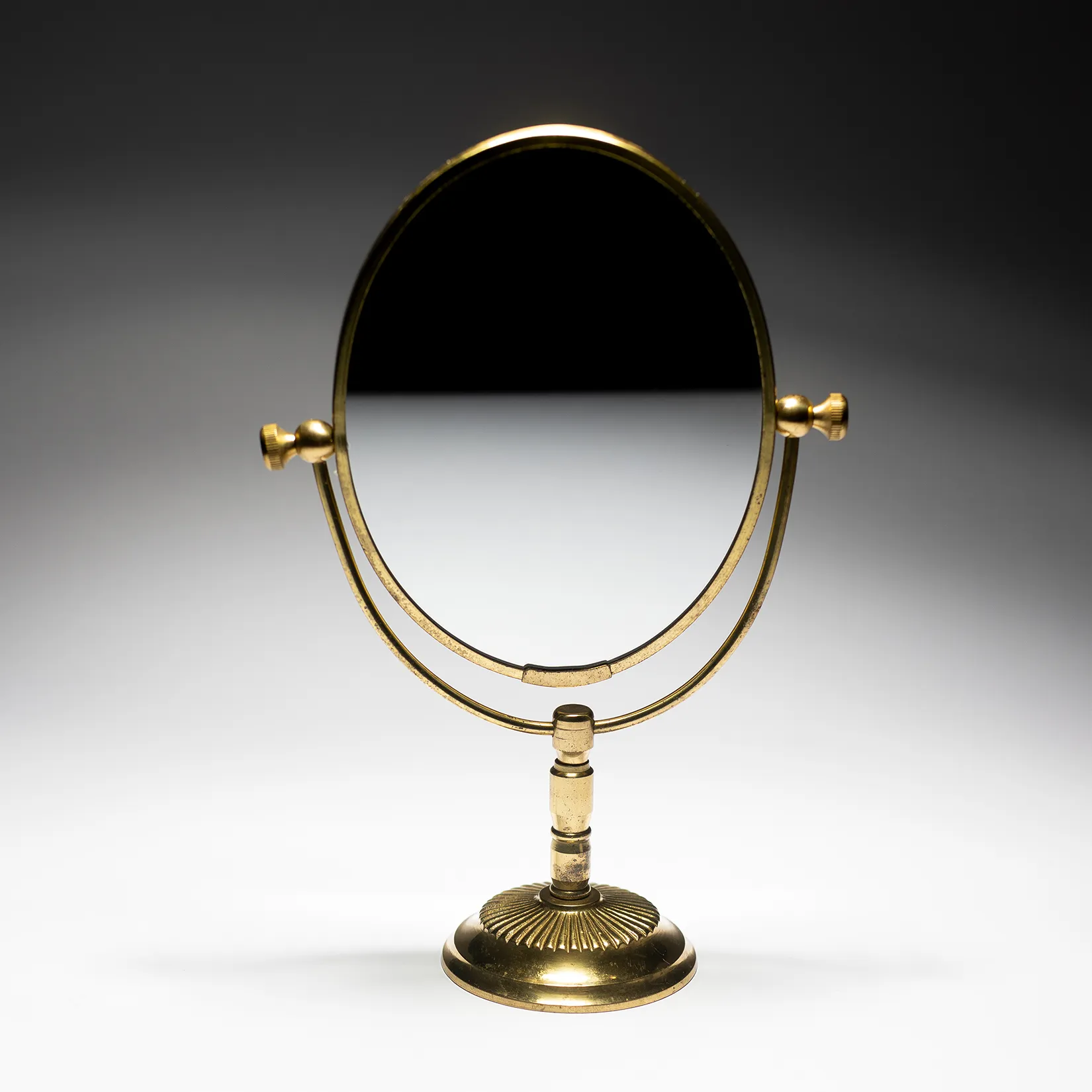 Vintage Brass Gold Free Standing Magnifying Vanity Mirror.