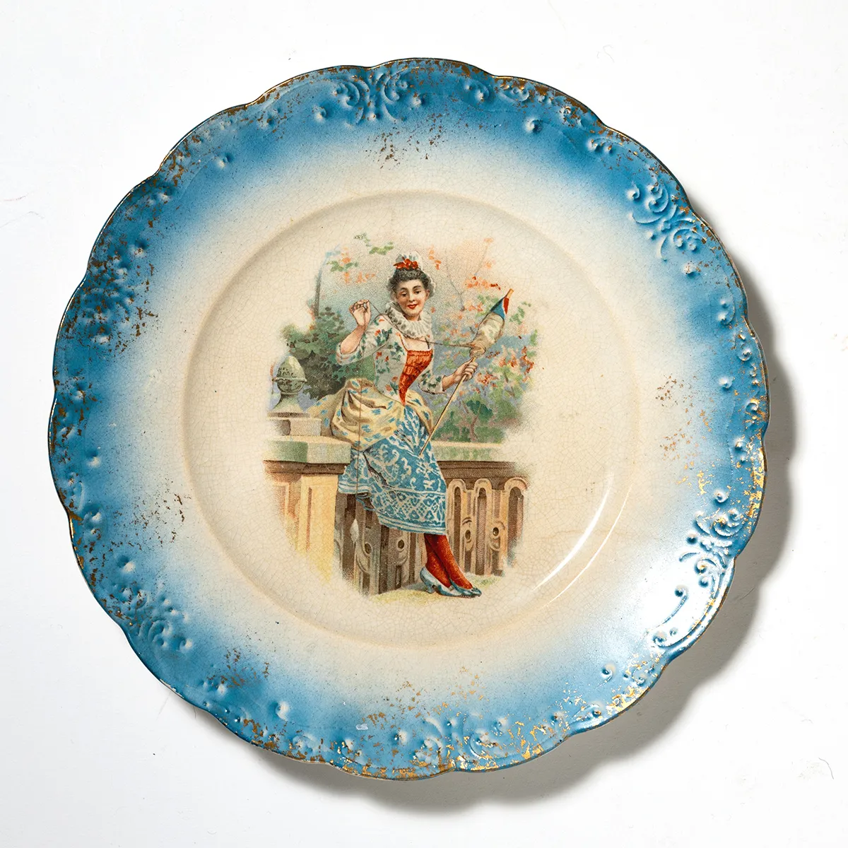 Plate French Spindle Girl Blue Trim