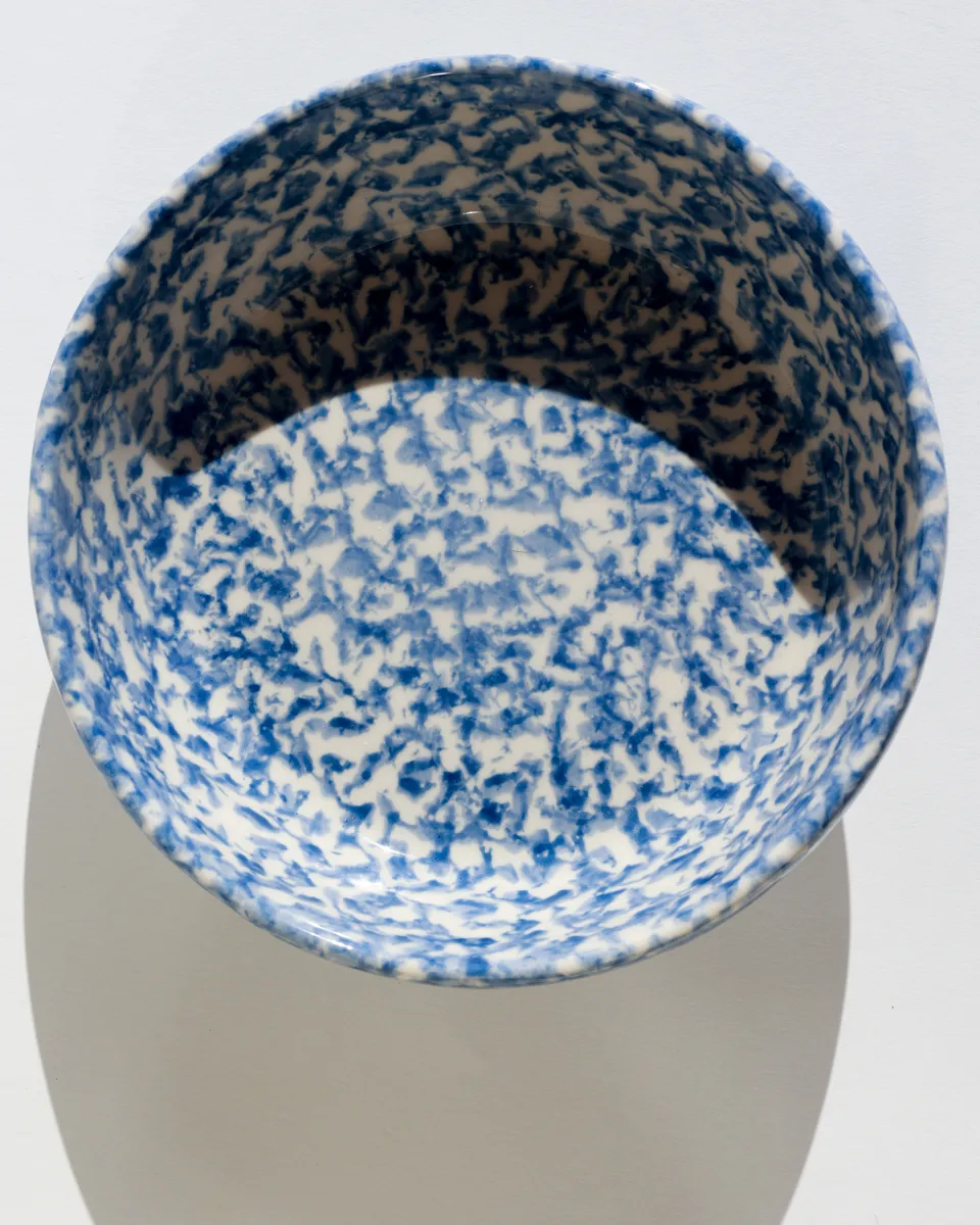 Vintage Blue Sponge ware Round Vegetable Bowl