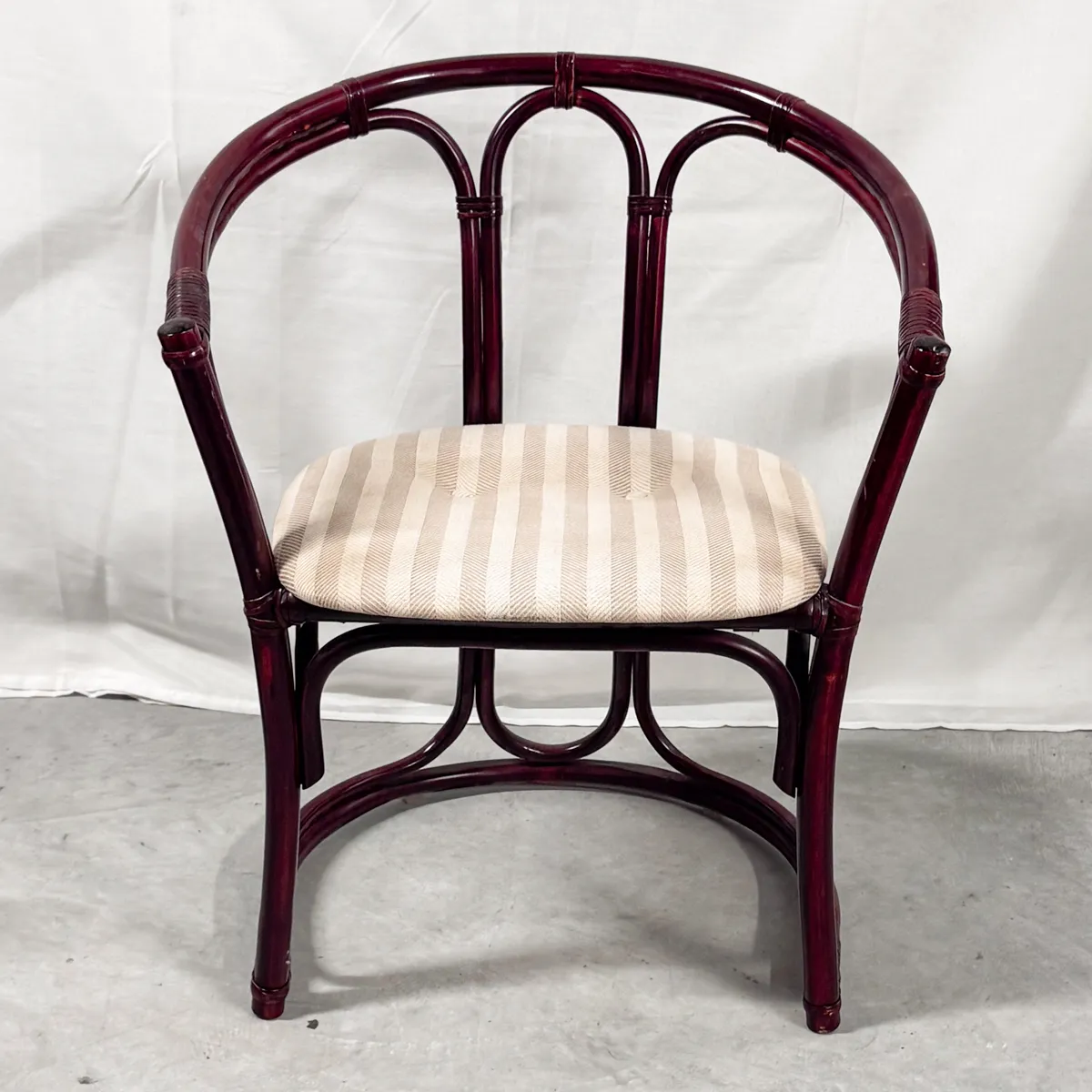 ITALIAN Dark Brown BAMBOO AND RATTAN DINING CHAIRS Cream Colored Seat Cushions