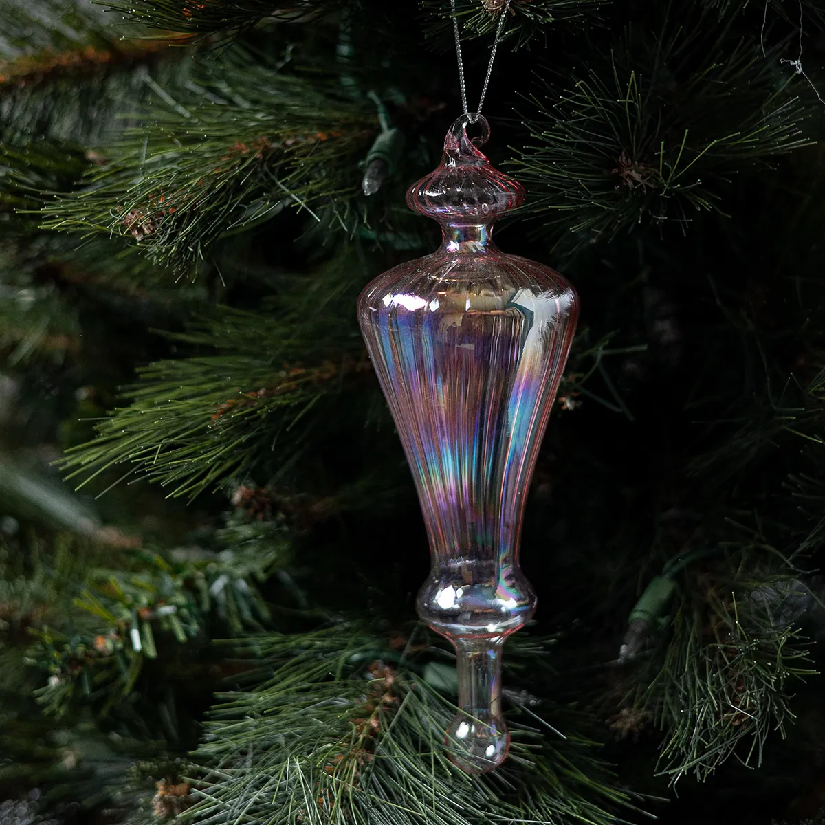 Pink Iridescent Rainbow of Color Glass Christmas tree Ornament 