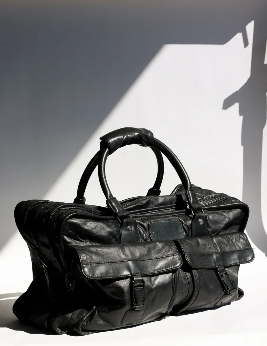 Black Leather Double Handled Travel Bag