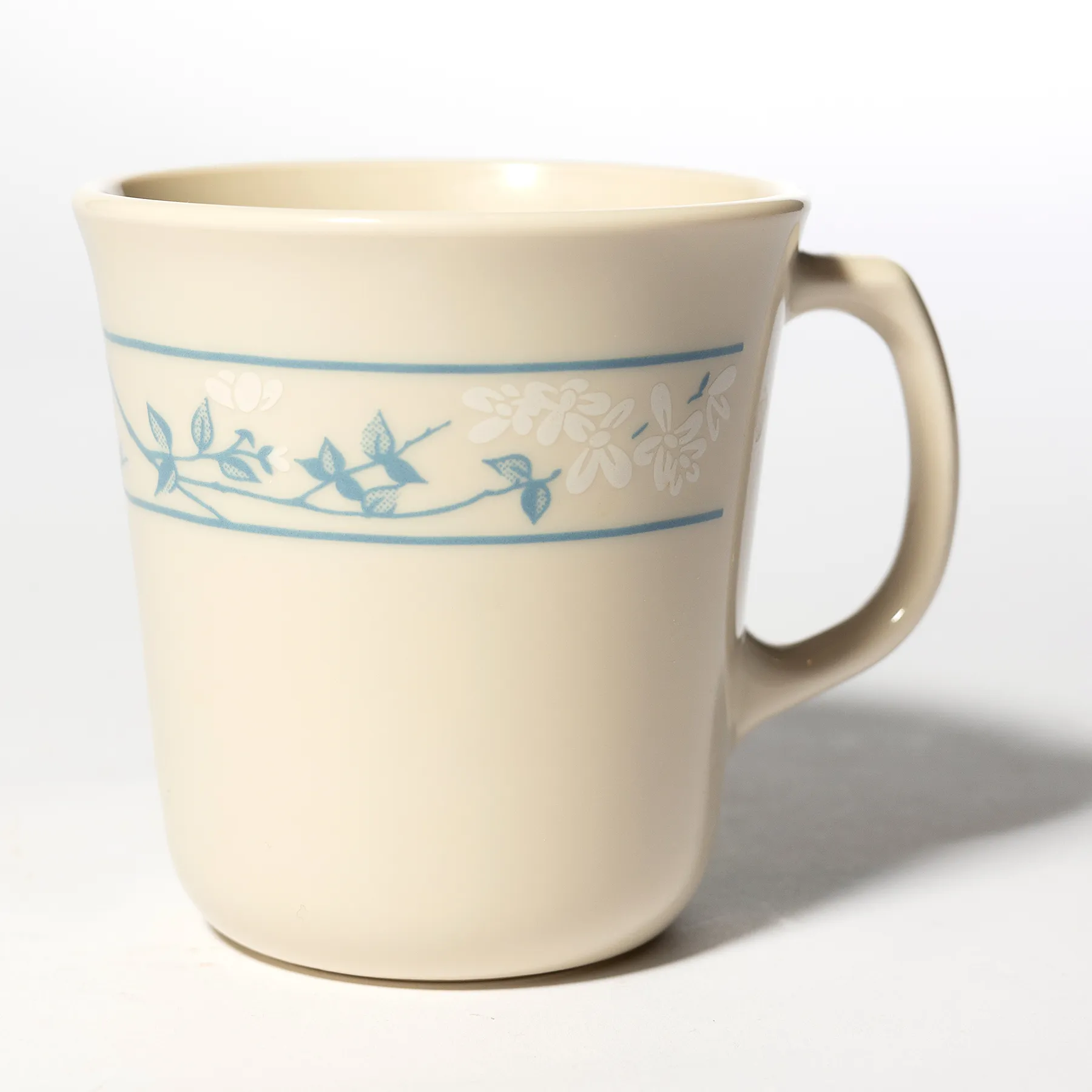 Corningware First of Spring Coffee Cups off White with Blue Flower Border, Set 4 - 3.5" x 3.5"