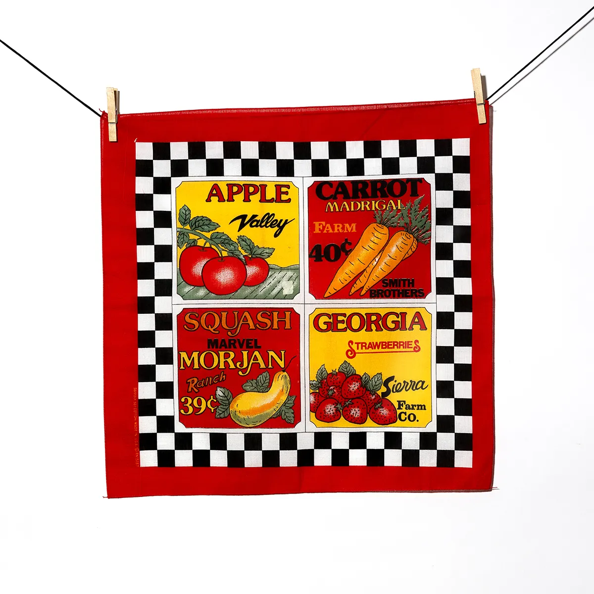 Kitchen Soft Goods: Cotton Kitchen Towel with farmers market signs, retro, red, orange, yellow - 21" x 21"