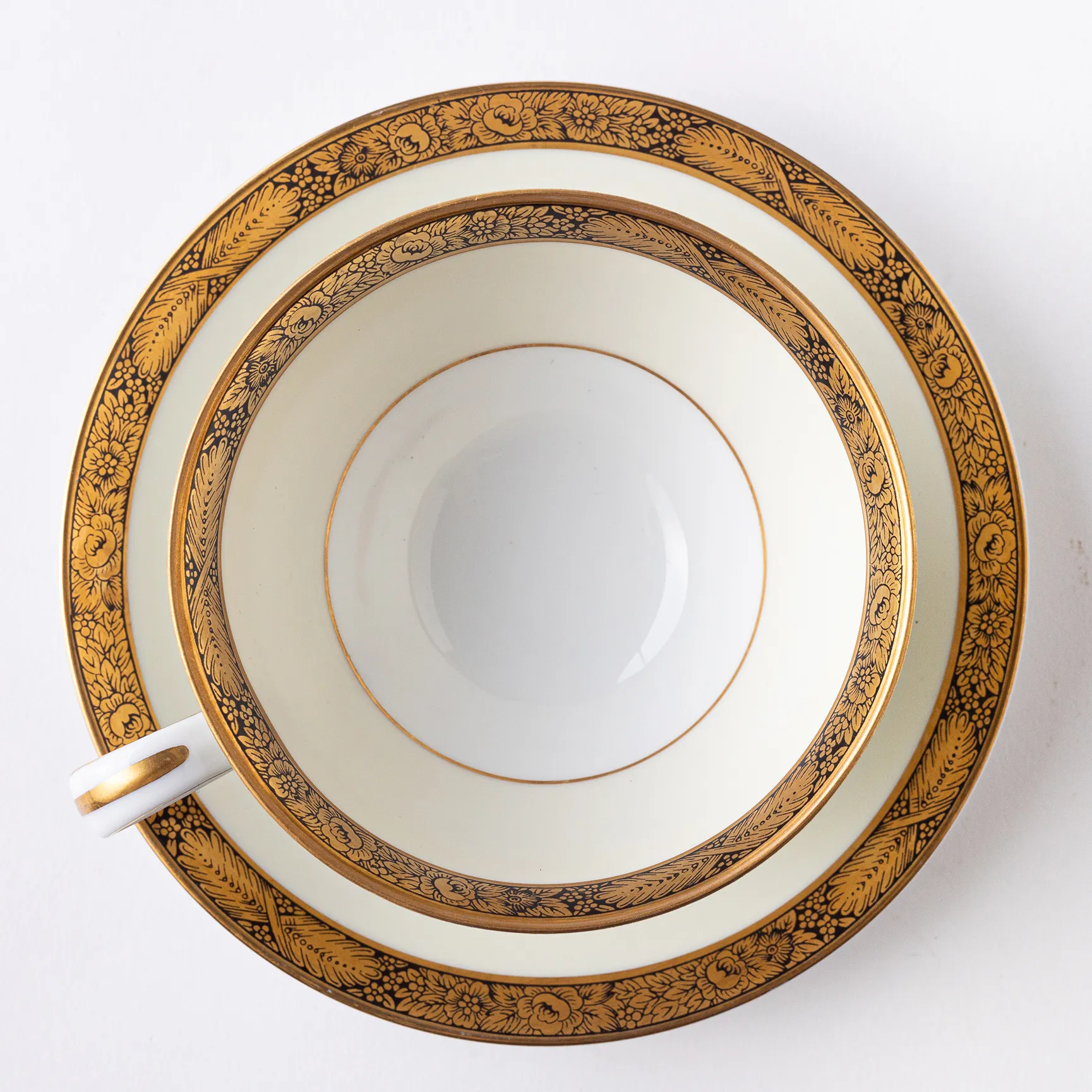 Gold Rimmed Noritake Cream and Yellow Tea Cup and Saucer, Golkin 