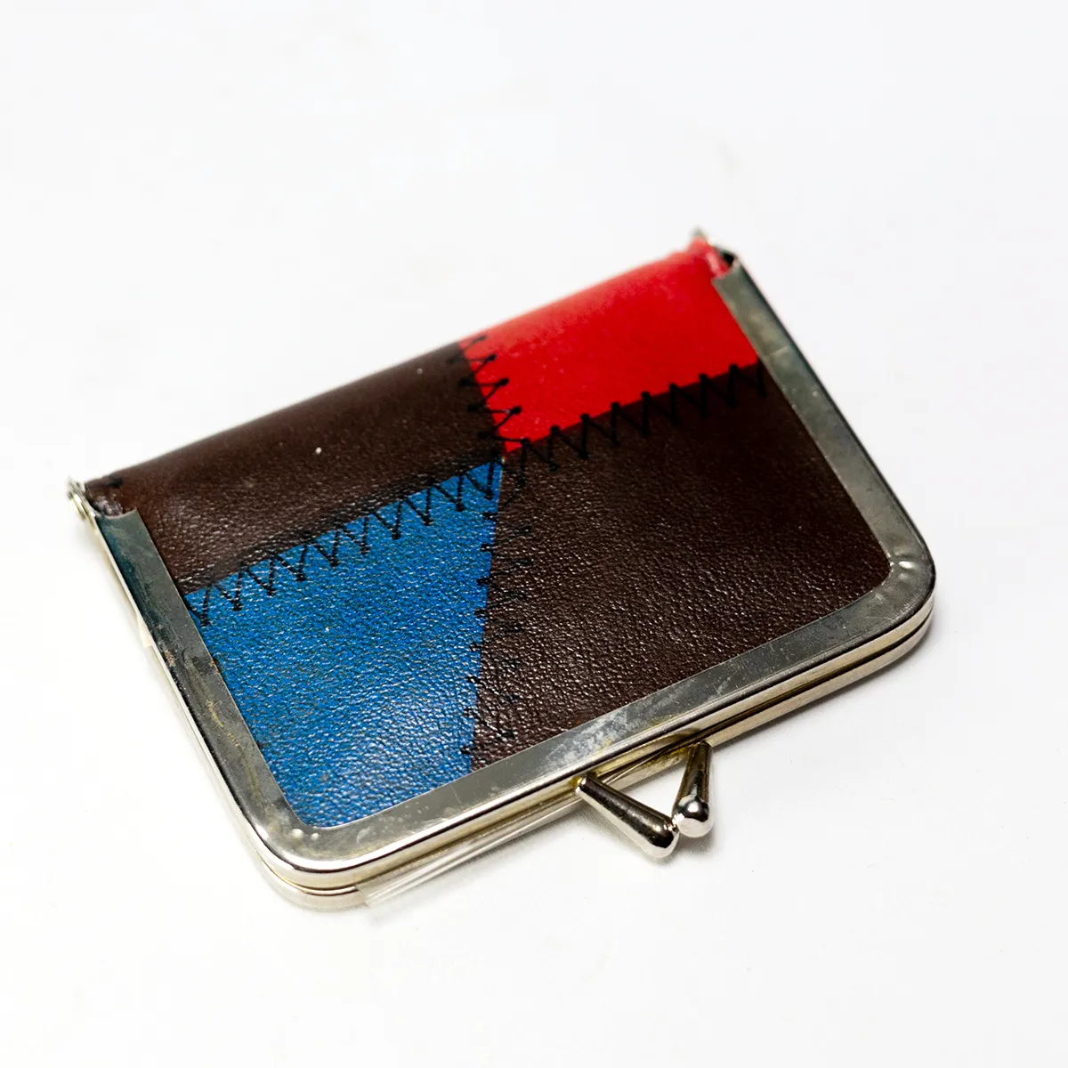 vintage Change Pouch Sewing Kit Retro Travel Sewing Kit Patchwork Colored Vinyl Twist Snap Closure Pocket Purse