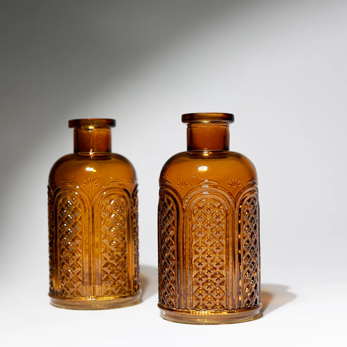 Vintage Amber Apothecary Pressed Glass Embossed Bottle