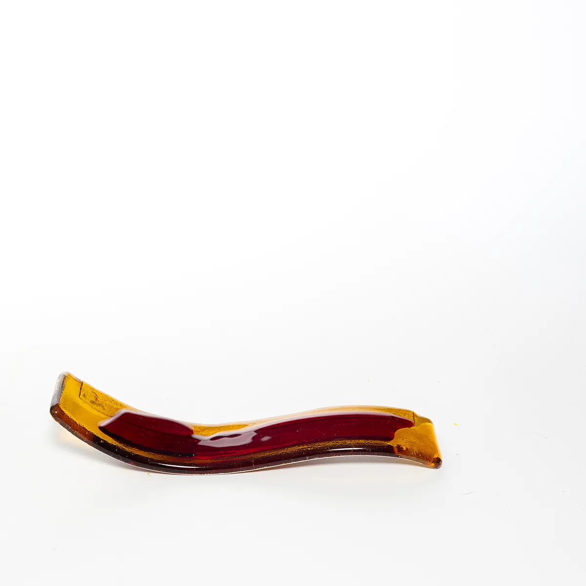 Amber and Red wavy Glass Desk Top Art. Photograph Stand - 7.5" x 1.5"