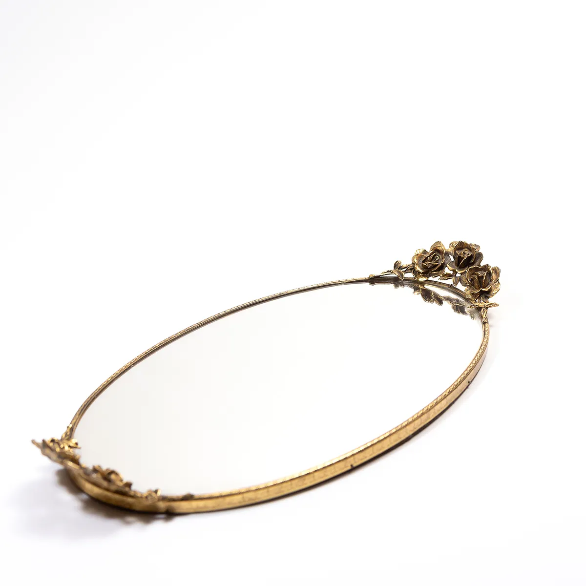 Mirrored tray with gold rose handles - 21" x 10" 