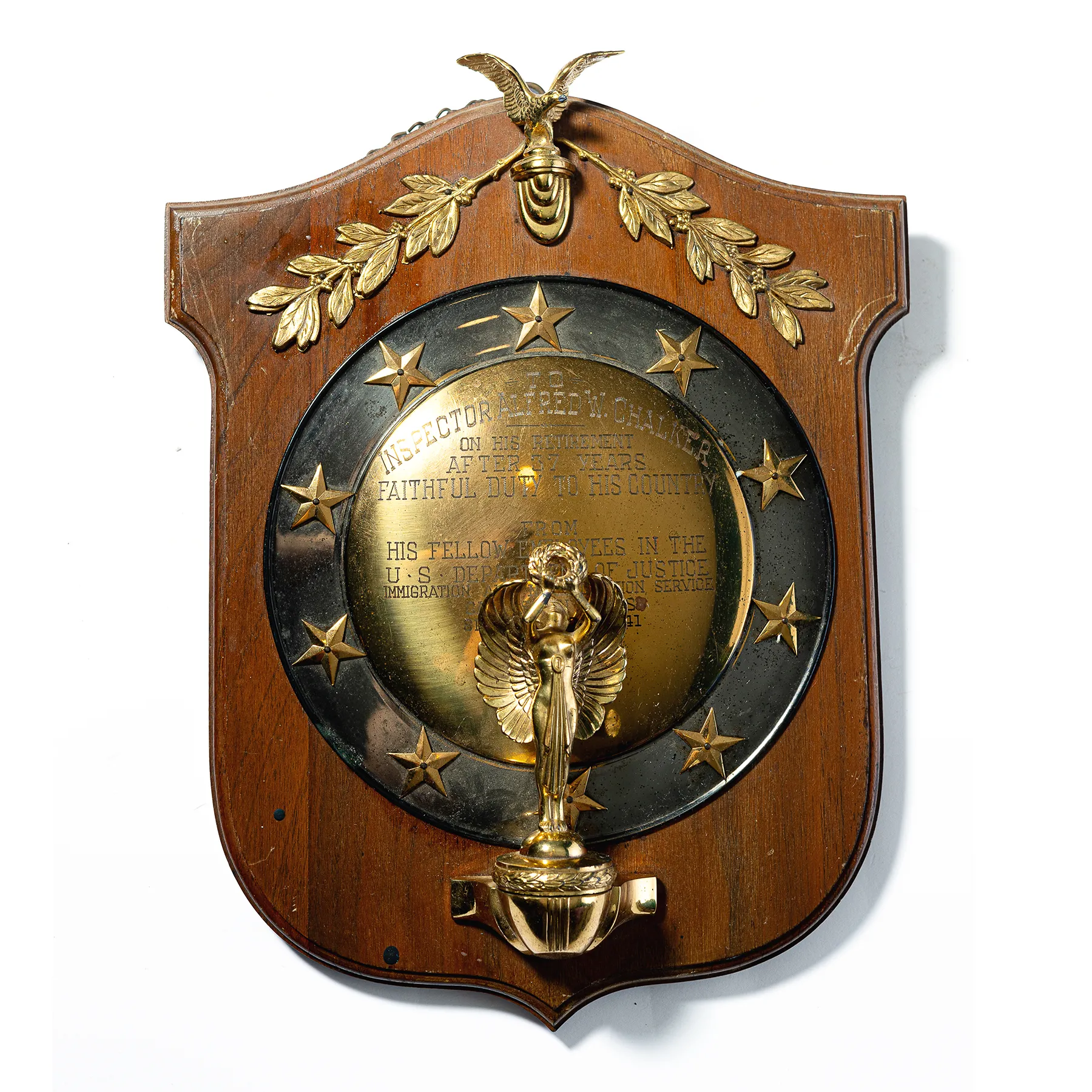 Award Wall Hanging, Trophy, Wood and Brass - 15" x 11.25"