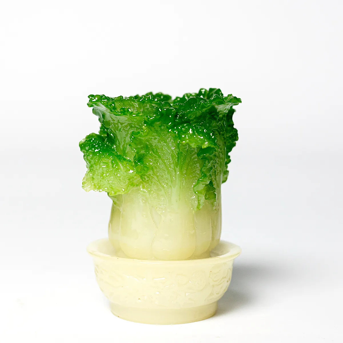 Resin Molded "Lucky Cabbage" Vase or candle holderAsian, Green and off white. REALLY CUTE, original - 