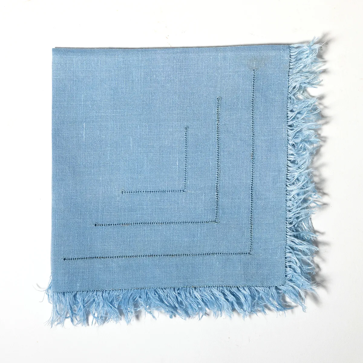 Vintage Blue Pastel Woven Cotton Table Cloth and Napkin with Fringed Edges, Retro Table Cover Single