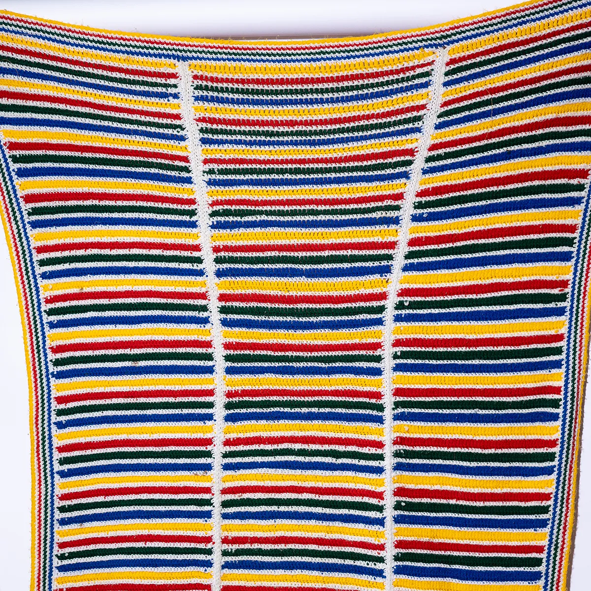 Housewares Soft Goods: Multi colored hand made afgan Red, Blue, Green Yellow Stripes. 