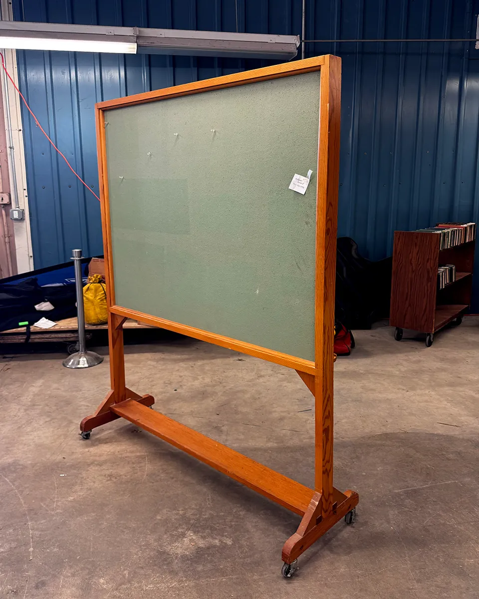 Classic Wood Standing Chalk Board on Wheels, Chalk on One Side and Cork Board on the Other