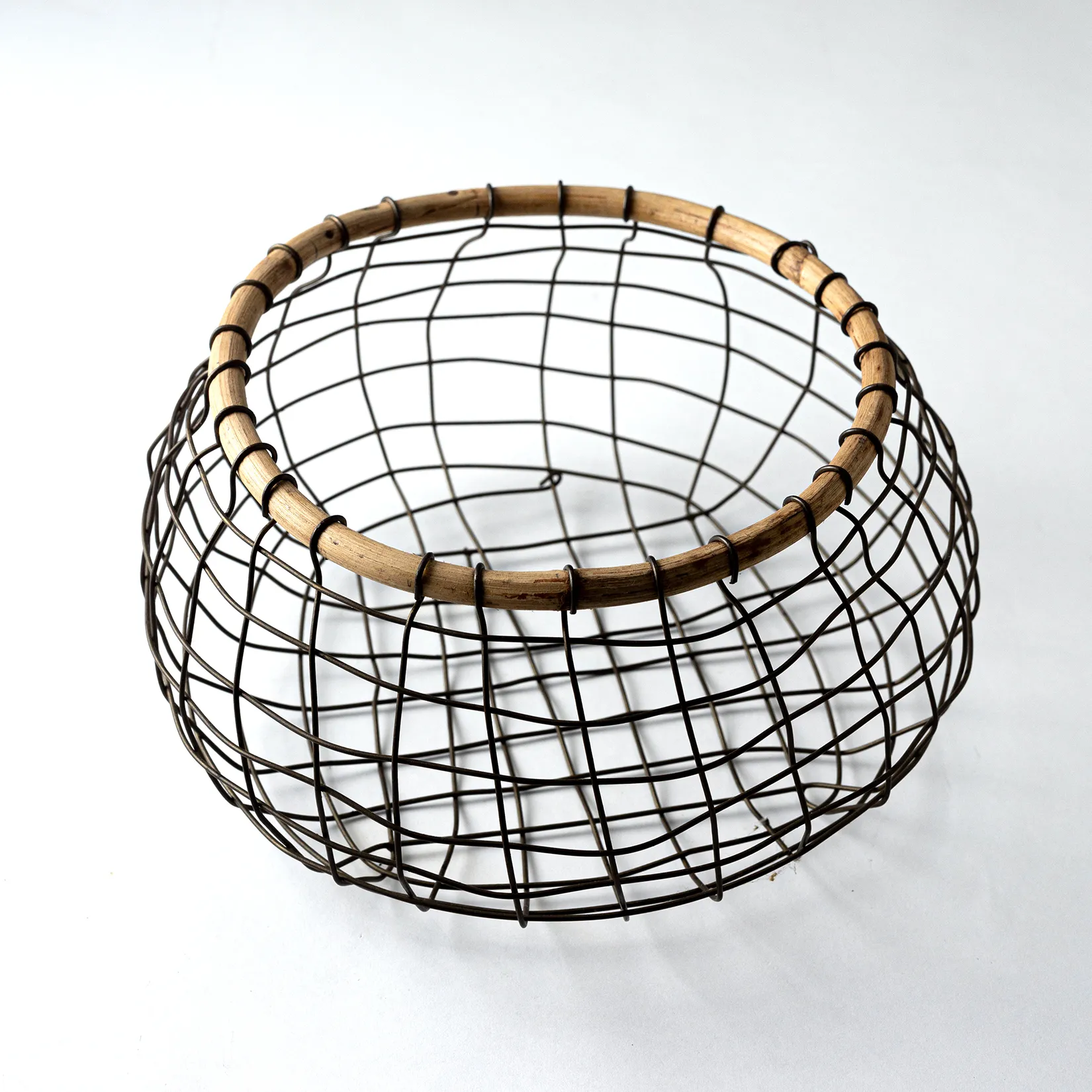 Wired Egg Basket with Wood Ring Around the Top 