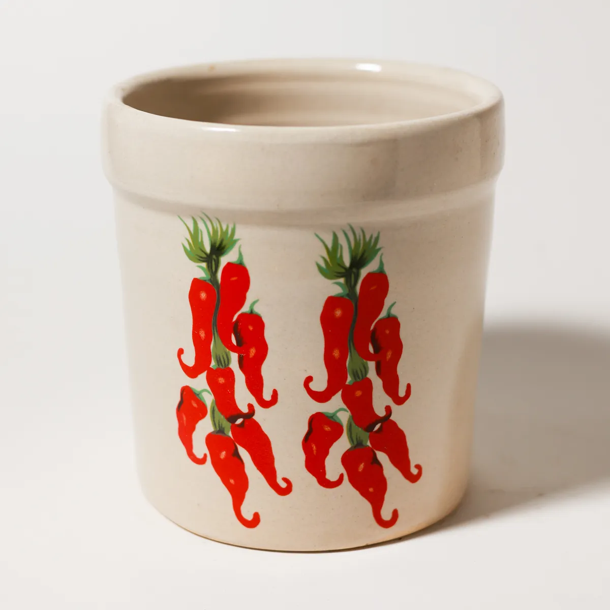 Vintage Southwestern Cream Stoneware Chili Pepper Crock