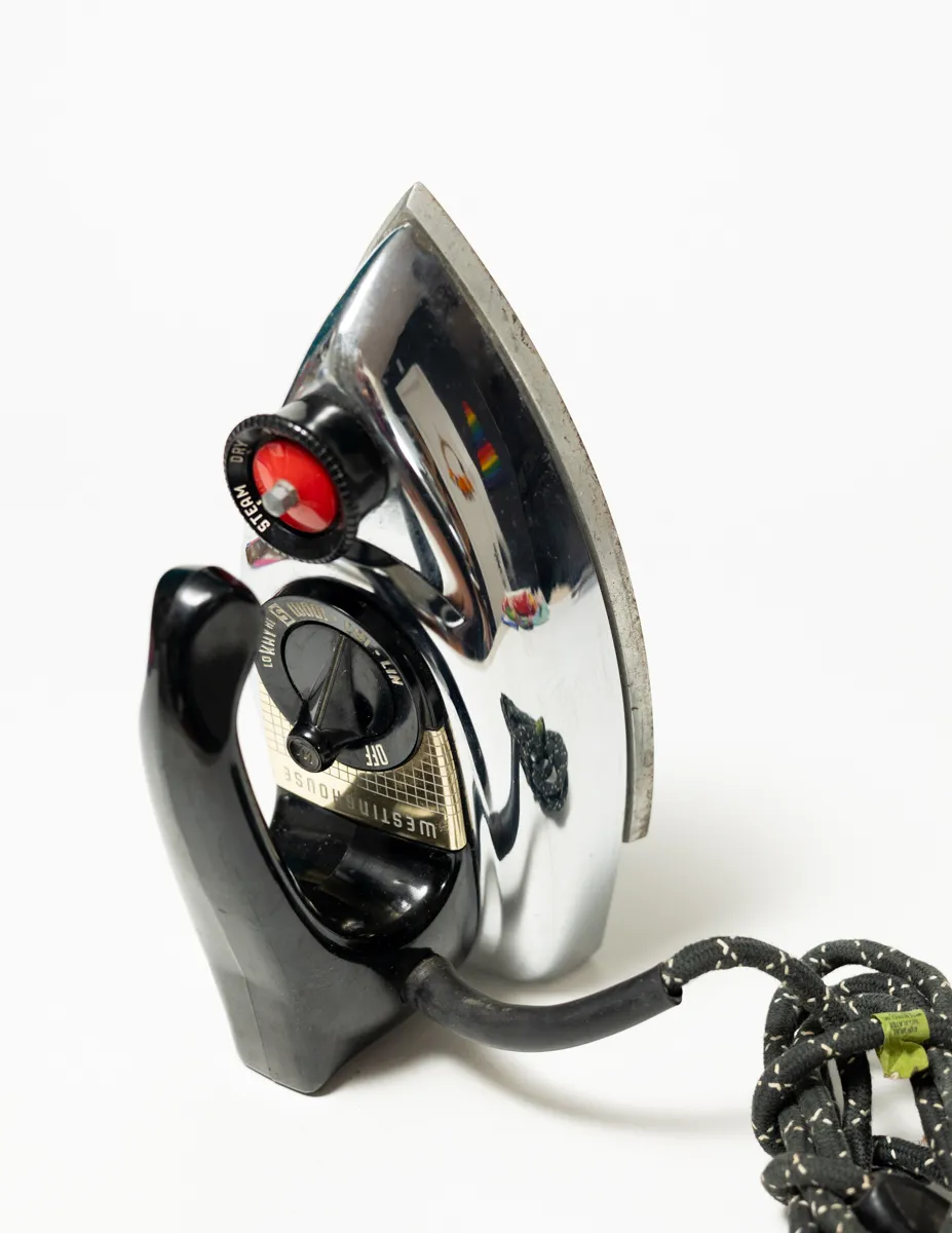 Antique Westinghouse Clothes Iron Chrome Metal with Black Bakelite handle and knobs,