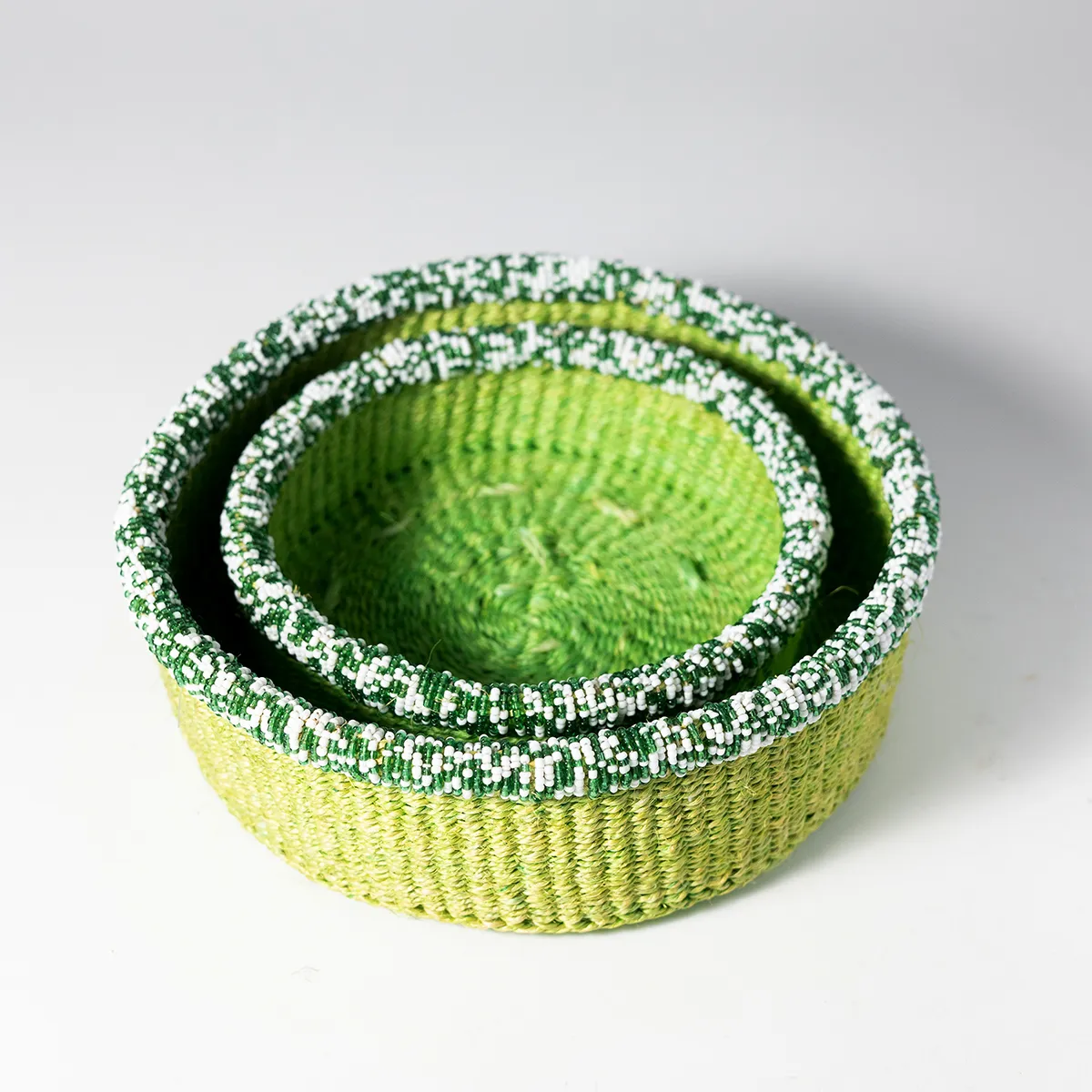 Lime Green Nesting Woven Table Baskets 