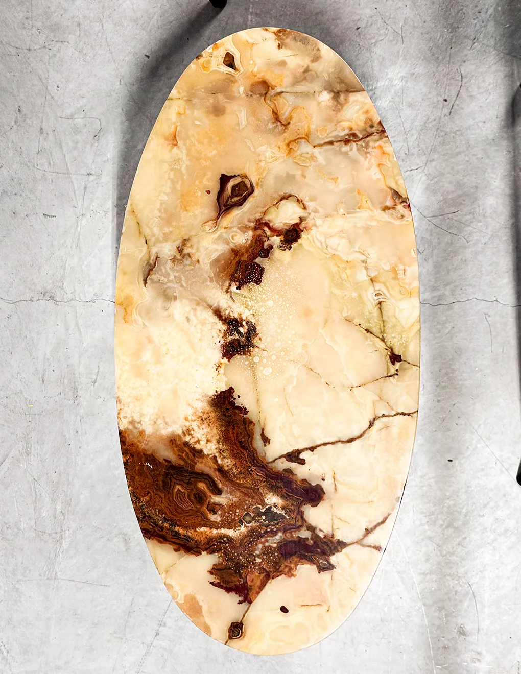 Oval Onyx Marble Photography Surface, Beige, Brown, Coffee Table Top